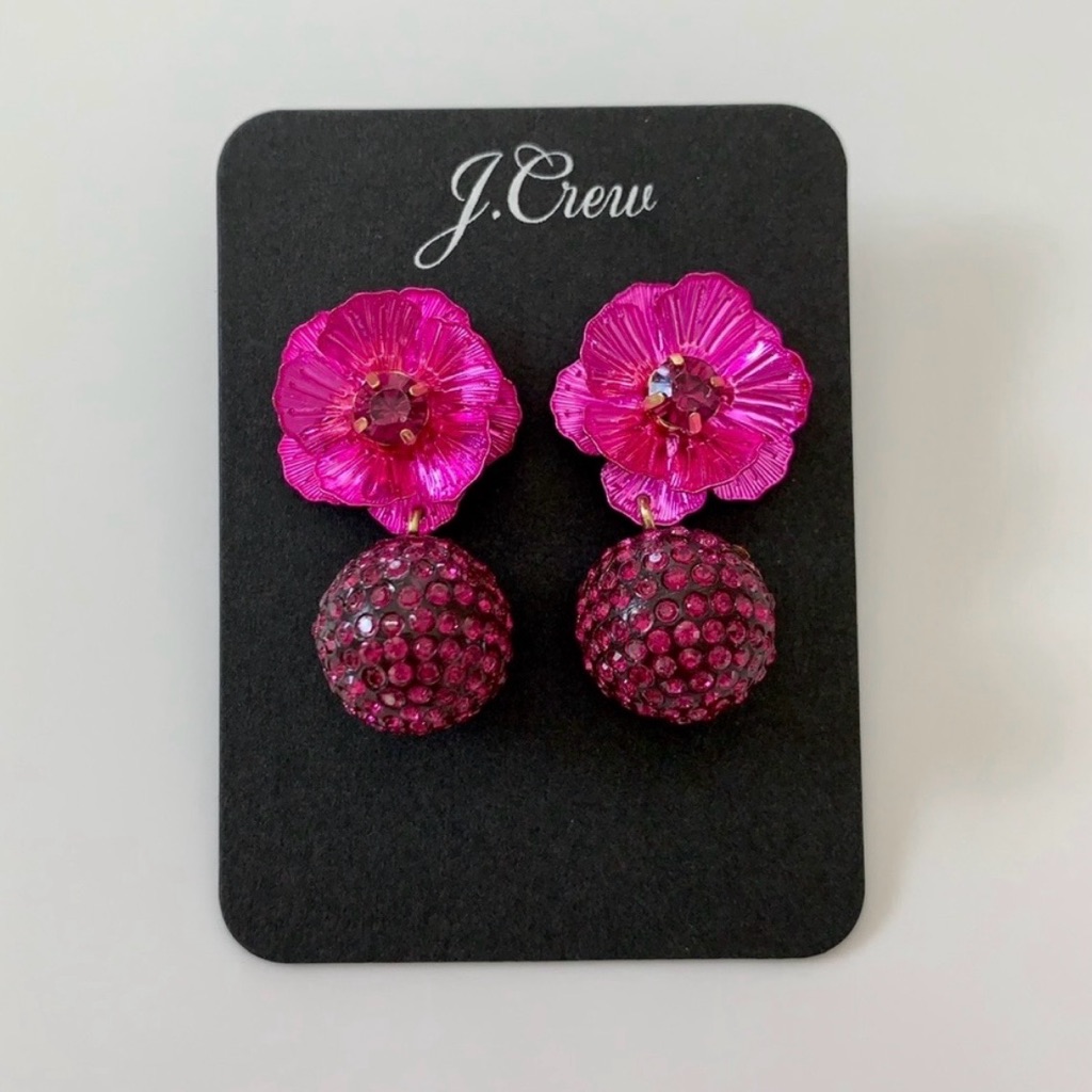 JCrew Pink Tropical Pave Drop Earrings 35$
